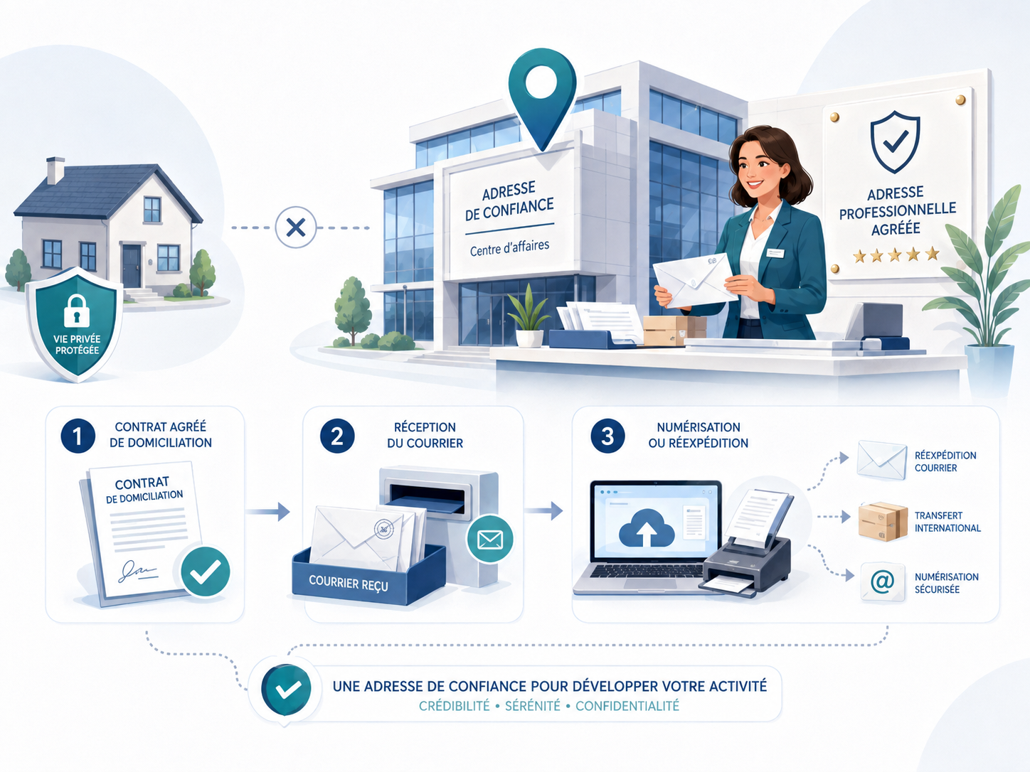 Domiciliation d'entreprise : contrat agréé, courrier, numérisation